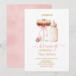 Convites Chá de Bebê Rosa Blush - Um Bebê Está Sendo Prepar