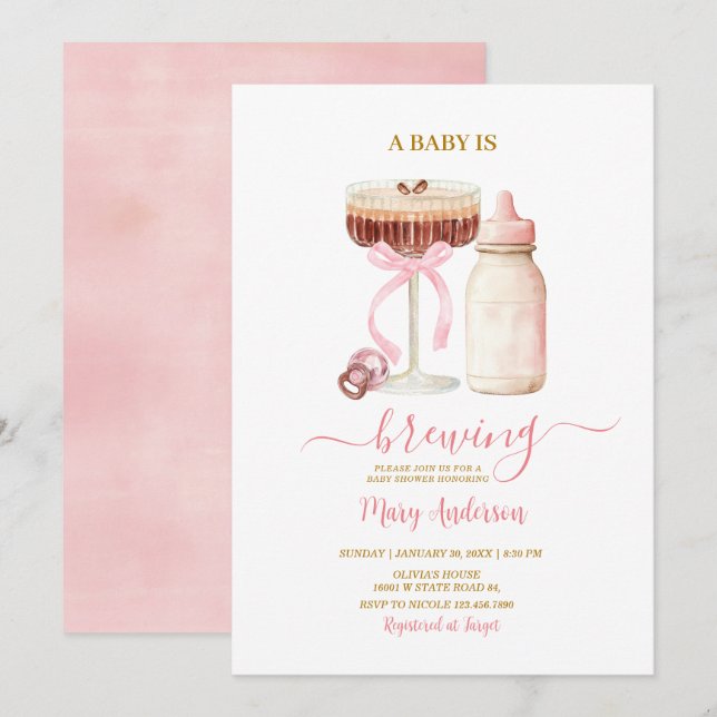 Convites Chá de Bebê Rosa Blush - Um Bebê Está Sendo Prepar (Frente/Verso)