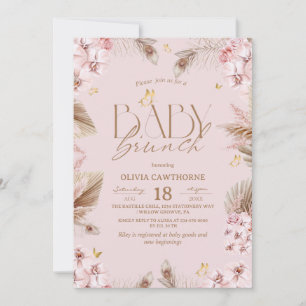 Convites Chá de Bebê Rosa Boho Menina Bebê Brunch