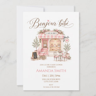 Convites Chá de Bebê Rosa Bonjour Bébé Café