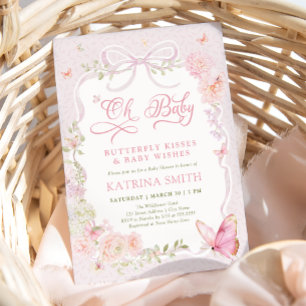 Convites Chá de Bebê Rosa Borboletas Beijam Oh Baby