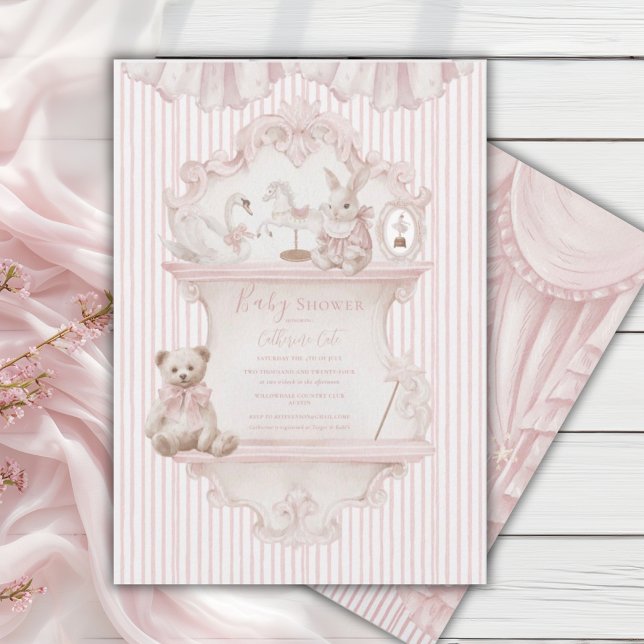 Convites Chá de Bebê Rosa Caprichoso Elegante (Criador carregado)
