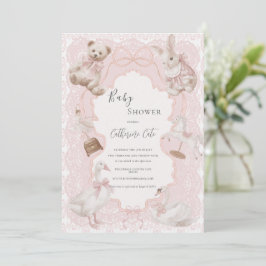 Convites Chá de Bebê Rosa Caprichoso Elegante Vintage