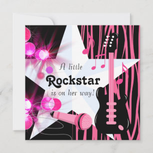 Convites Chá de Bebê Rosa Choque Menina Estrela do Rock Zeb