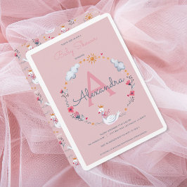 Convites Chá de bebê rosa cisne