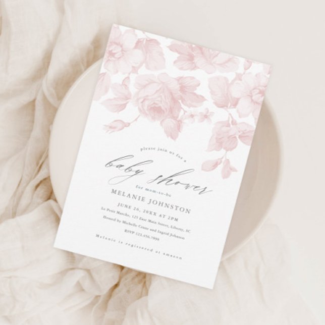 Convites Chá de Bebê Rosa com Grafismo Floral Elegante (Criador carregado)