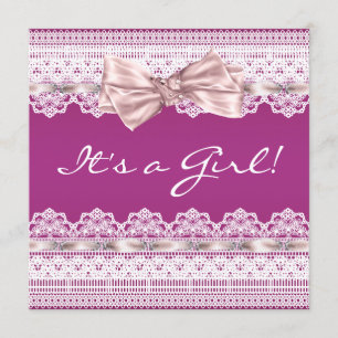 Convites Chá de Bebê Rosa com Laço Branco