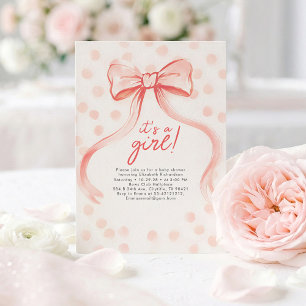 Convites Chá de Bebê Rosa Corado com Laço Caprichoso Minima