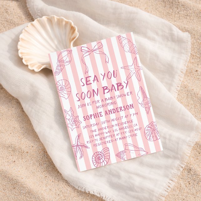 Convites Chá de Bebê Rosa Costa do Mar Você Logo Bebê (Criador carregado)