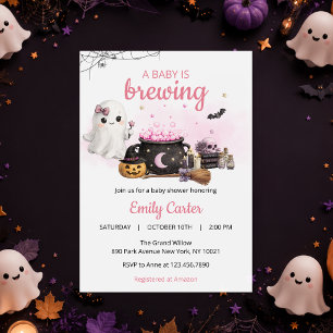 Convites Chá de Bebê Rosa de Halloween Baby Is Brewing