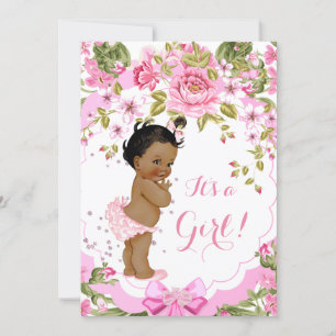 Convites Chá de Bebê Rosa Doce Floral Rosa Étnico Menina
