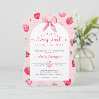 Convites Chá de Bebê Rosa Doce Morango Berry Fofo
