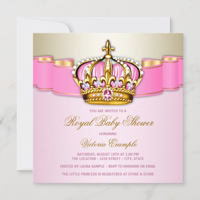Convites Chá de Bebê Rosa Dourado da Realeza (Frente)