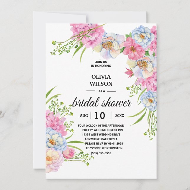 Convites Chá de Bebê Rosa Dourado Verde Borgonha Casamento (Frente)