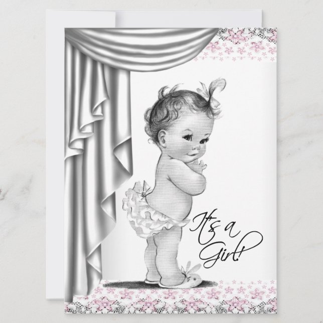 Convites Chá de Bebê Rosa e Cinza (Frente)