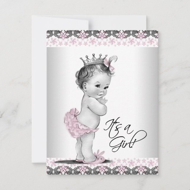 Convites Chá de Bebê Rosa e Cinza (Frente)