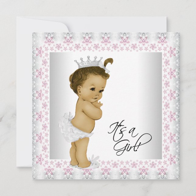 Convites Chá de Bebê Rosa e Cinza (Frente)