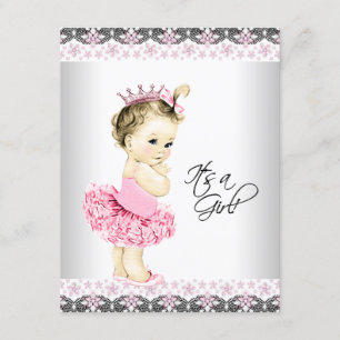 Convites Chá de Bebê Rosa e Cinza Princesa Tutu