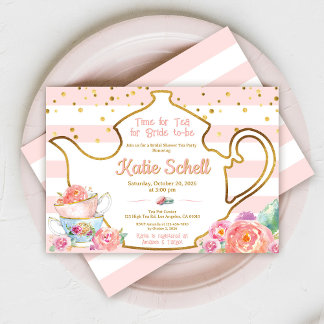 Convites Chá de Bebê Rosa e Dourado Floral