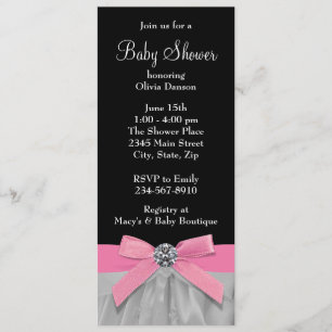 Convites Chá de Bebê Rosa e Preto para Menina