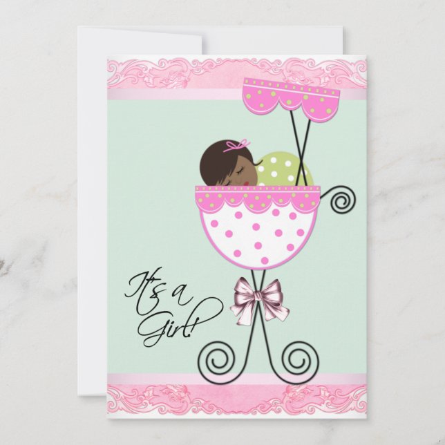 Convites Chá de Bebê Rosa e Verde (Frente)