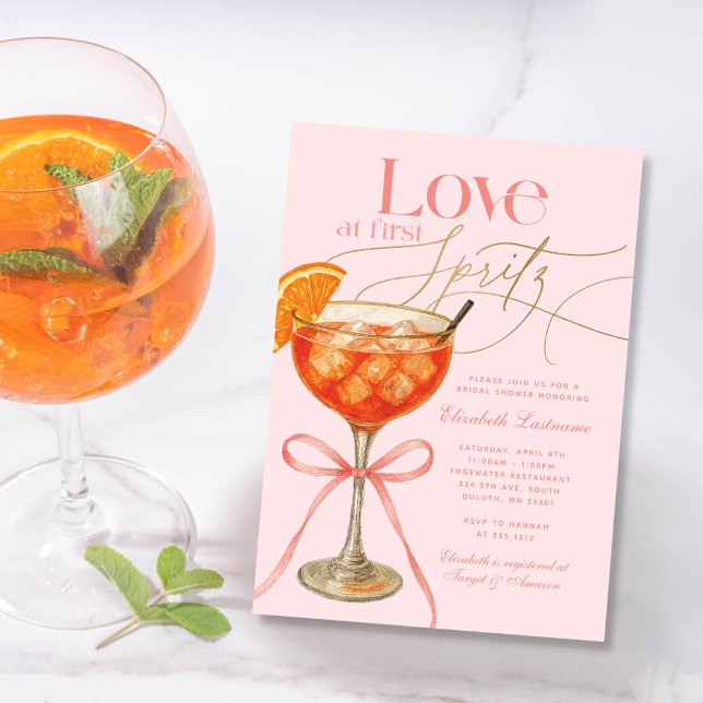 Convites Chá de Bebê Rosa Elegante com Laranjada Aperol Spr (Elegant Pink Orange Aperol Spritz Bridal Shower Invitation)