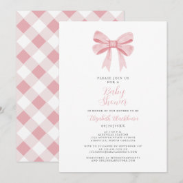 Convites Chá de Bebê Rosa Elegante Menina Charmosa Xadrez