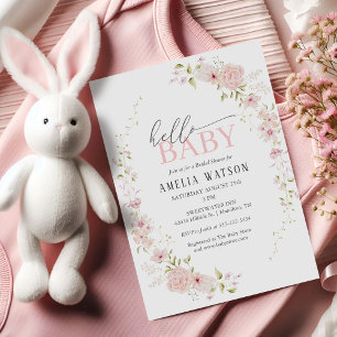 Convites Chá de Bebê Rosa Floral Olá Bebê