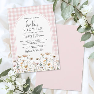 Convites Chá de Bebê Rosa Gingham Flor Silvestre