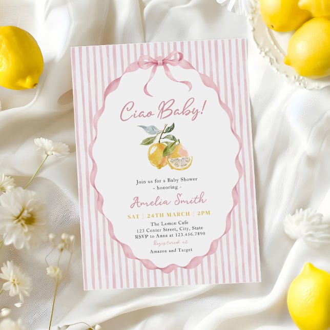 Convites Chá de Bebê Rosa Limão Ciao Baby (Criador carregado)