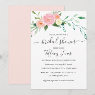 Convites Chá de Bebê Rosa Moderno com Aquarela Floral Pêsse