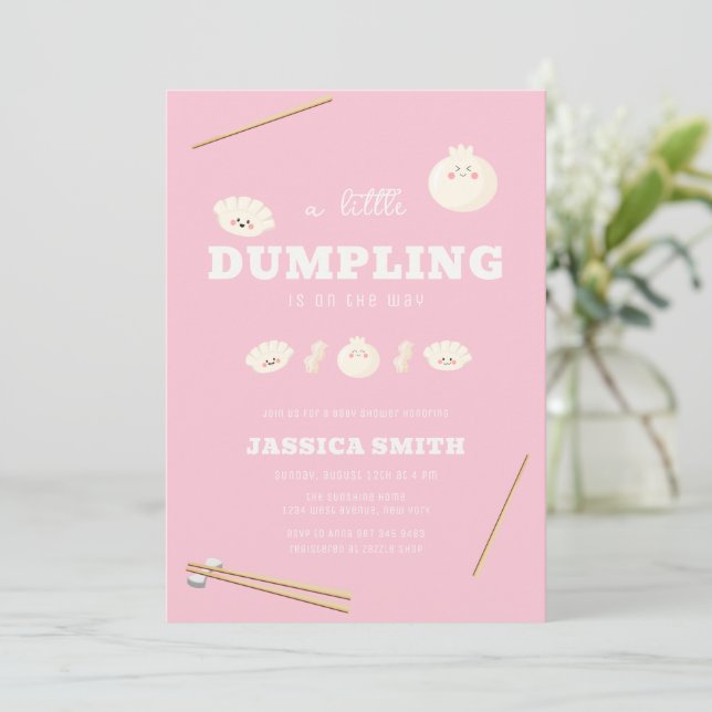Convites Chá de Bebê Rosa Moderno Kawaii Bao Dumpling  (Em pé/Frente)
