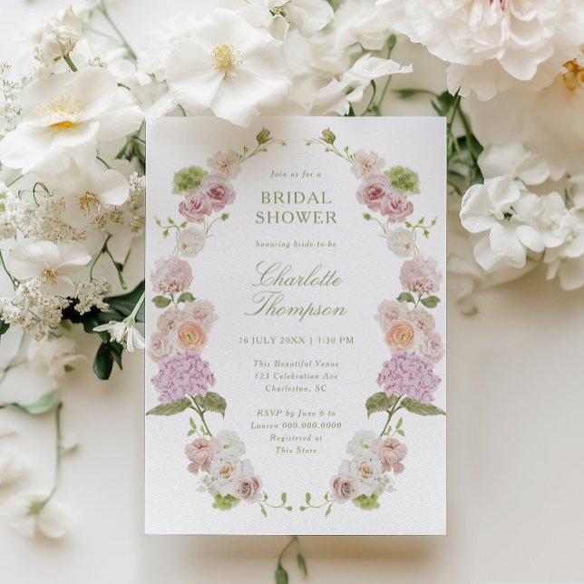 Convites Chá de Bebê Rosa Verde Floral (Criador carregado)