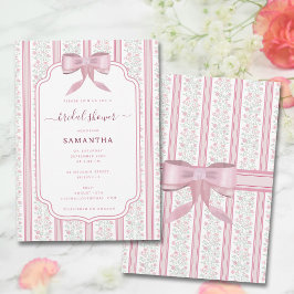 Convites Chá de Bebê Rosa Vintage com Laço Coquette Floral