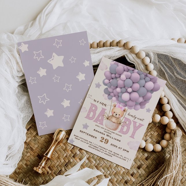 Convites Chá De Bebê Rosa Violeta Do Urso Teddy (Criador carregado)