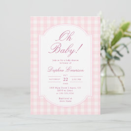Convites Chá de Bebê Rosa Xadrez Oh Baby