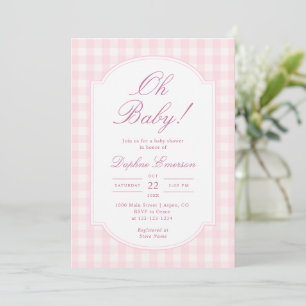 Convites Chá de Bebê Rosa Xadrez Oh Baby
