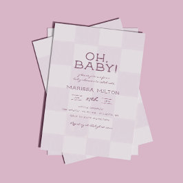 Convites Chá de Bebê Rosa Xadrez Oh Baby Moderno