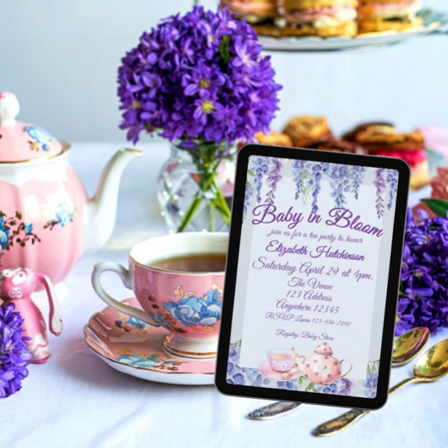 Convites Chá de Bebê Roxo Bebê em Flor (Criador carregado)