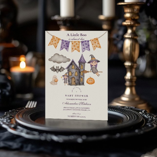 Convites Chá de Bebê Roxo de Halloween Fofo (Criador carregado)