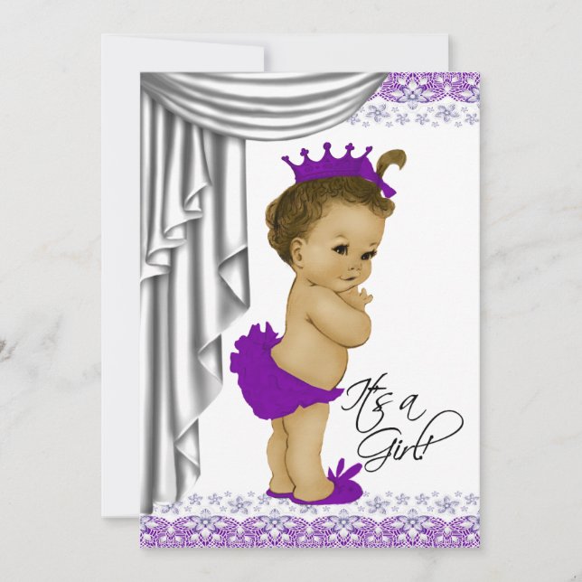 Convites Chá de Bebê Roxo e Cinza Doce Bebê (Frente)