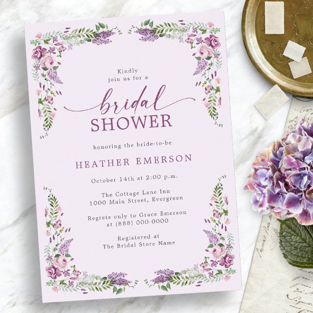 Convites Chá de Bebê Rústico com Lavanda (Lavender Vintage Bridal Shower Invitation
)