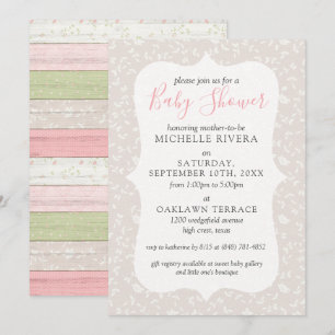 Convites Chá de Bebê Rústico Country Rosa e Verde Musgo com