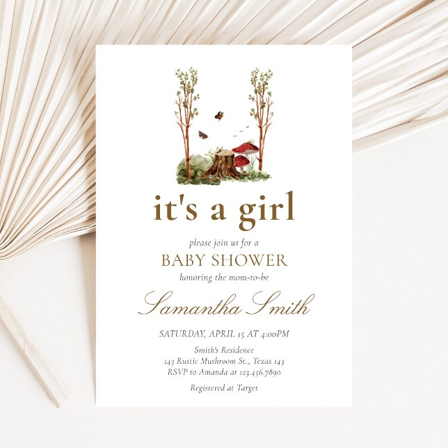 Convites Chá de Bebê Rústico de Cogumelos da Floresta (Mushroom Rustic Woodland Baby Shower Invitation)