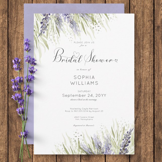 Convites Chá de Bebê Rústico de Lavanda & Salva (Rustic Lavender & Sage Bridal Shower Invitation)