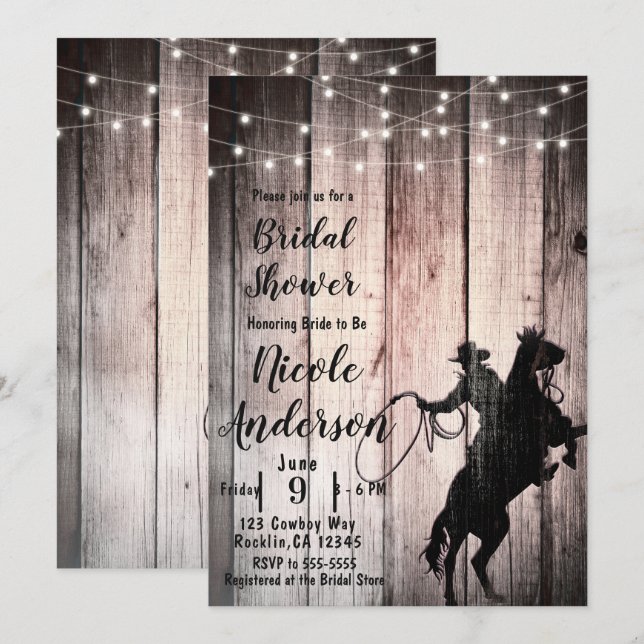 Convites Chá de Bebê Rústico de Madeira Country Cowboy (Frente/Verso)