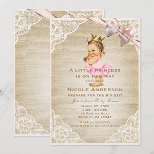 Convites Chá de Bebê Rústico Menina Princesinha Vintage