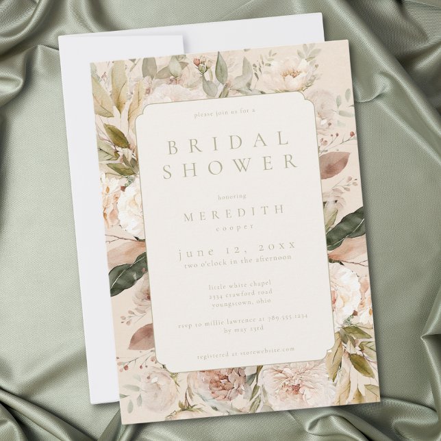 Convites Chá de Bebê Rústico Neutro Bege Creme Floral (Rustic Neutral Tan Cream Floral Bridal Shower Invitation)