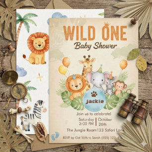 Convites Chá de Bebê Safari ao Ar Livre com Aquarela