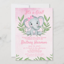 Chá de Bebê Safari de Elefante Rosa Moderno Menina